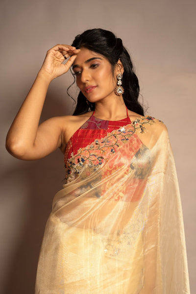 Golden Sheer Organza Saree