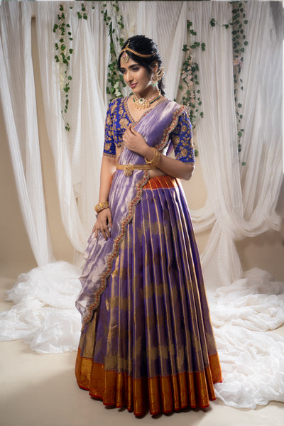 Antara Purple Kanchee Tissue Lehenga