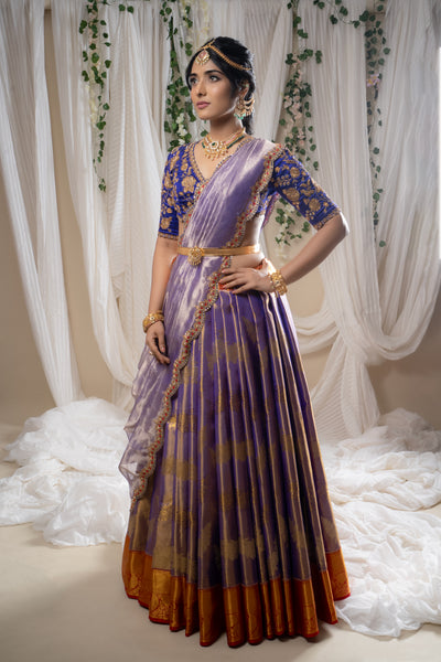 Antara Purple Kanchee Tissue Lehenga