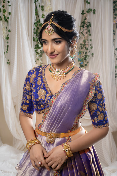 Antara Purple Kanchee Tissue Lehenga