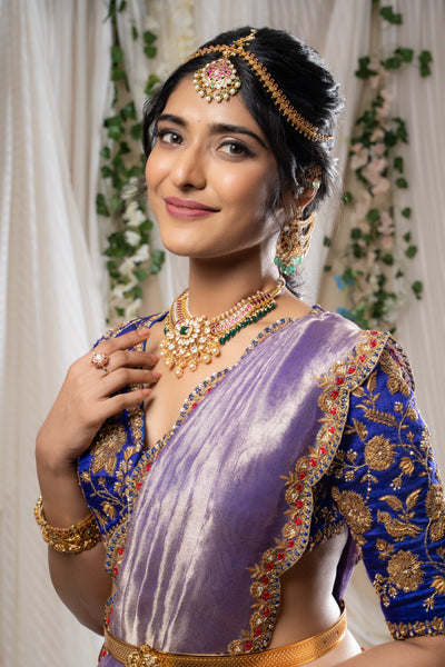 Antara Purple Kanchee Tissue Lehenga