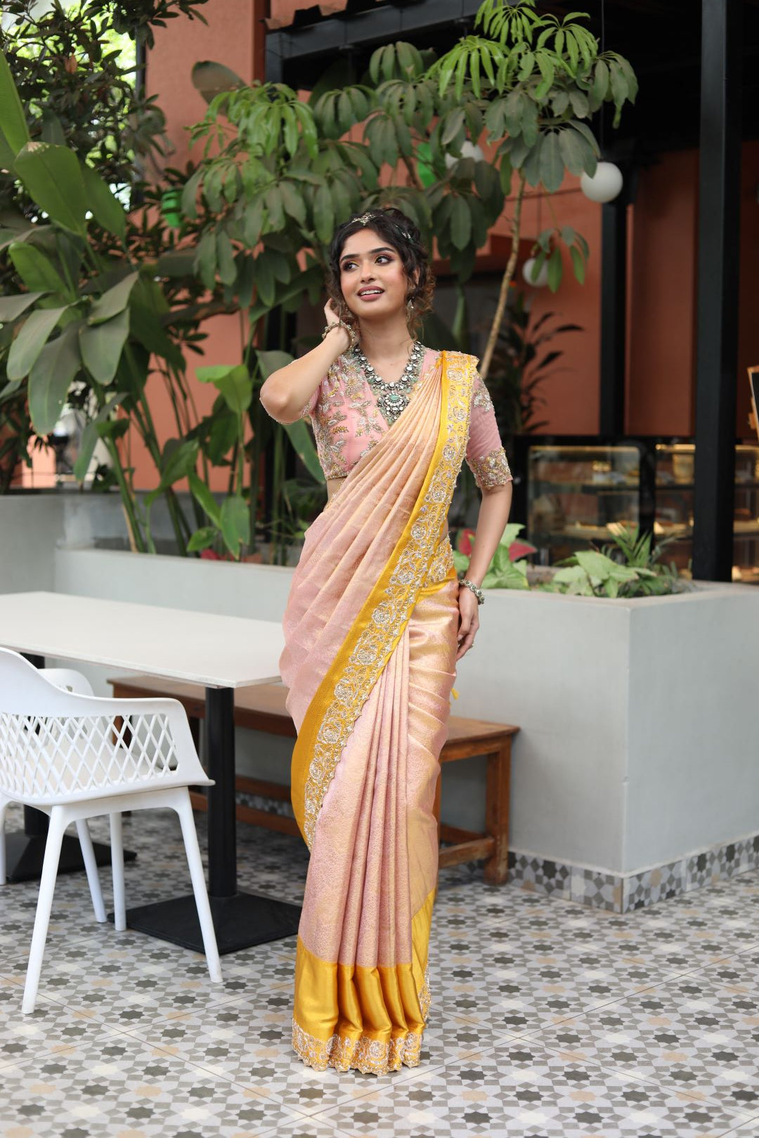 Peach Pink Silk Saree