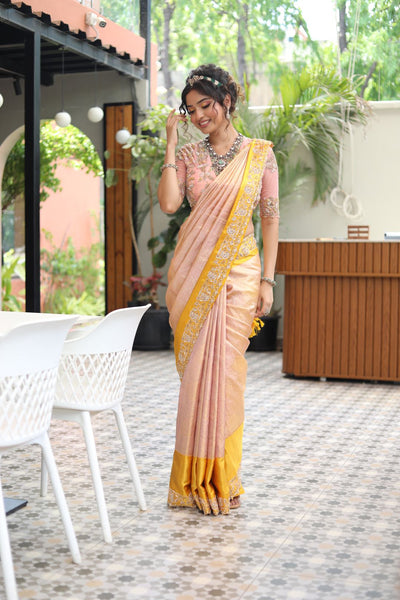 Peach Pink Silk Saree