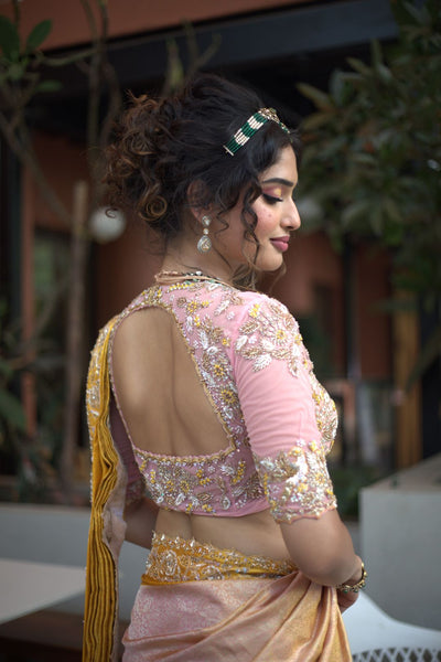 Peach Pink Silk Saree