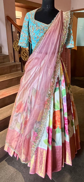 Silk Hand-Painted Lehenga