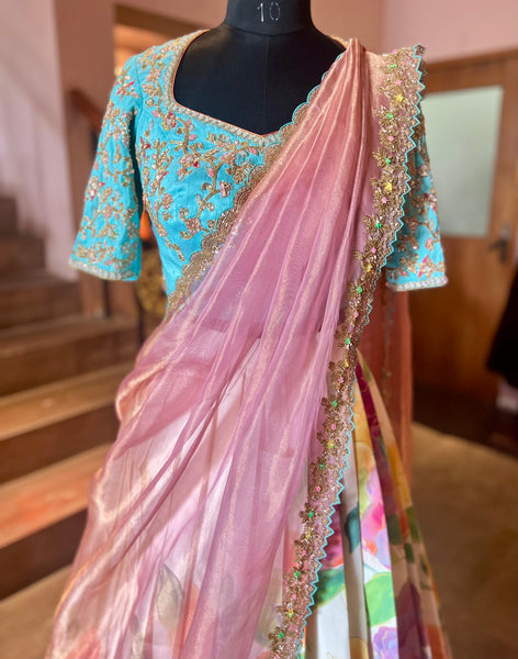 Silk Hand-Painted Lehenga