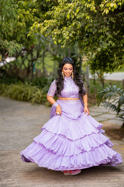 Lavender Embroidered Ruffle Lehenga