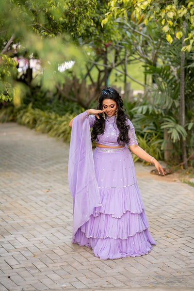 Lavender Embroidered Ruffle Lehenga