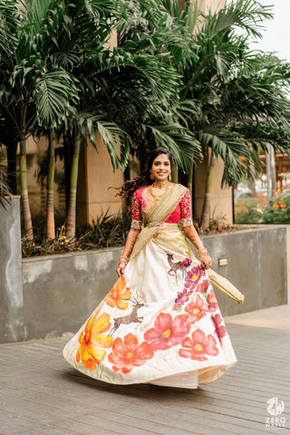 Silk Hand- Painted Lehenga