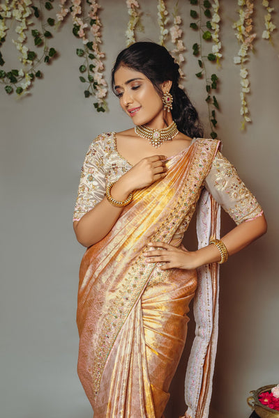 Antara - Peach Embroidered Silk Saree