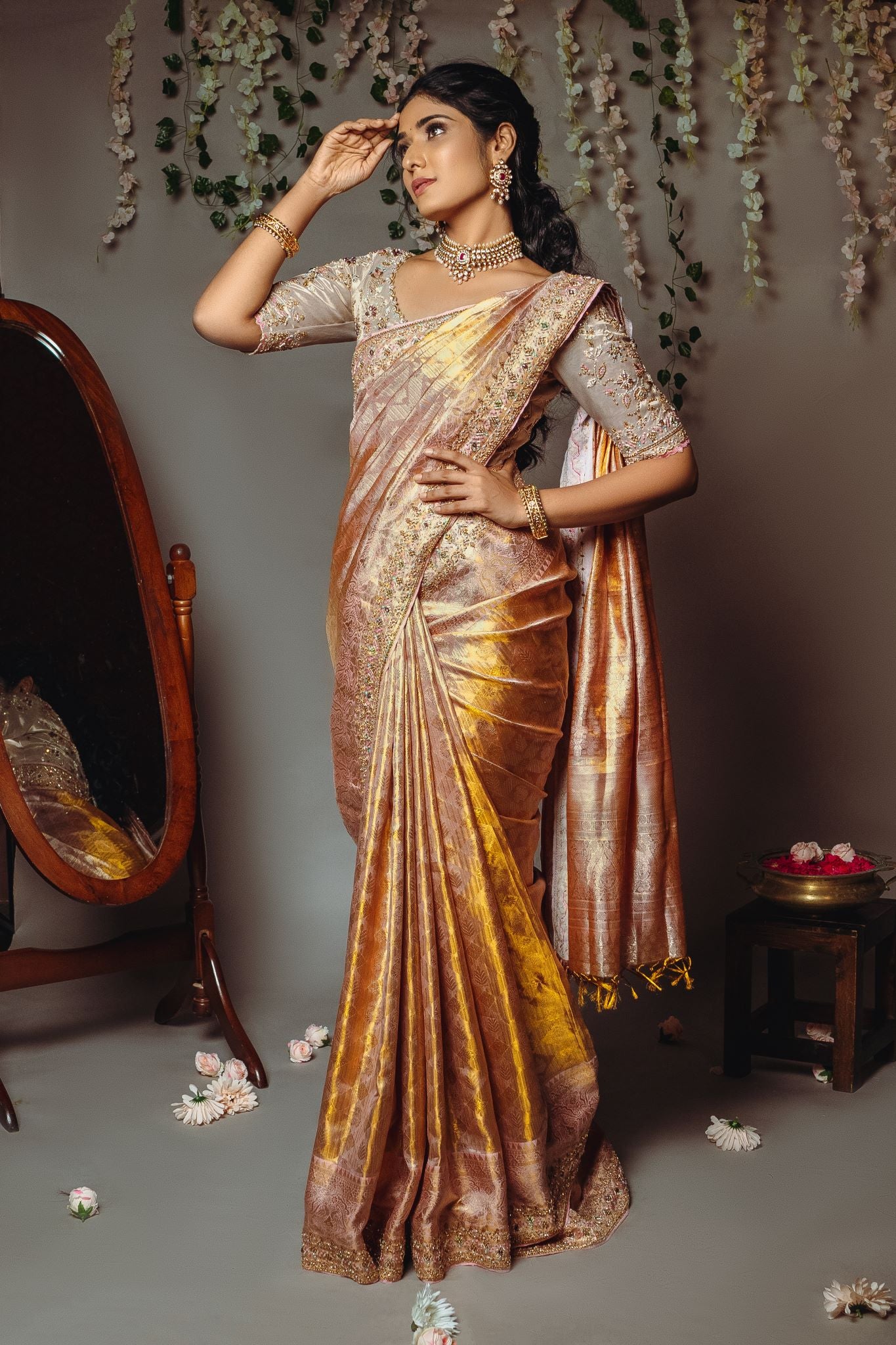 Antara - Peach Embroidered Silk Saree