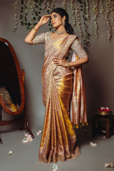 Antara - Peach Embroidered Silk Saree