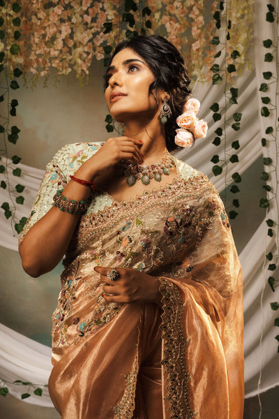 Antara - Peach Tissue Bridal Saree