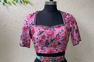 Pink Embroidered Blouse with Belt