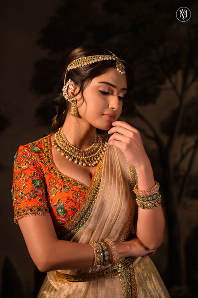 Antara Silver Kancheepuram Tissue Lehenga