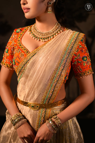 Antara Silver Kancheepuram Tissue Lehenga