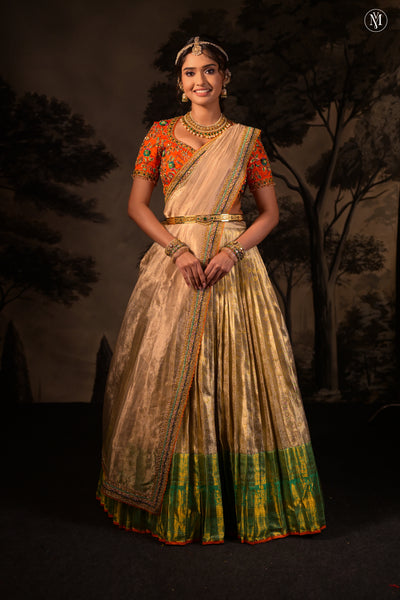Antara Silver Kancheepuram Tissue Lehenga