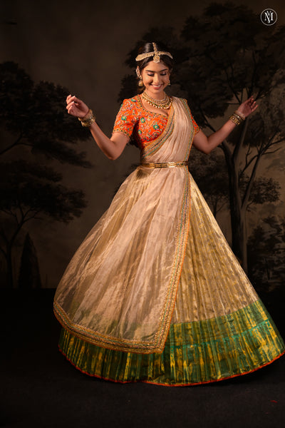 Antara Silver Kancheepuram Tissue Lehenga