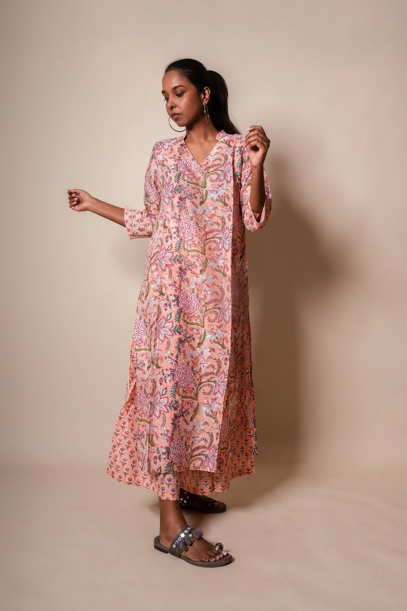 Peach Assam Silk Kurta Set