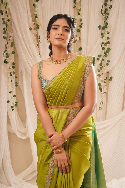 Parrot Green Kanjeevaram Silk Saree With Blouse