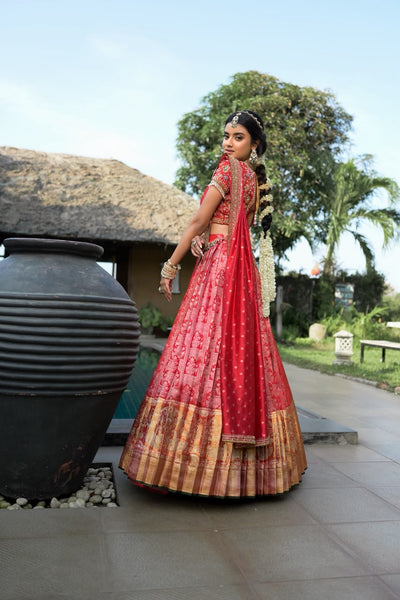 Cherry Red Silk Tissue Lehenga
