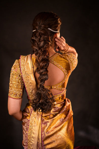 Gold Regal Purple Kanchee Tissue Saree With Blouse