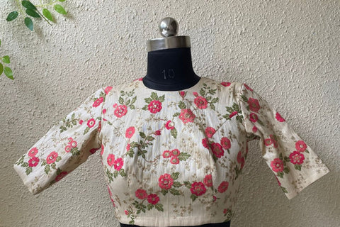 Beige Blouse with Floral Embroidery