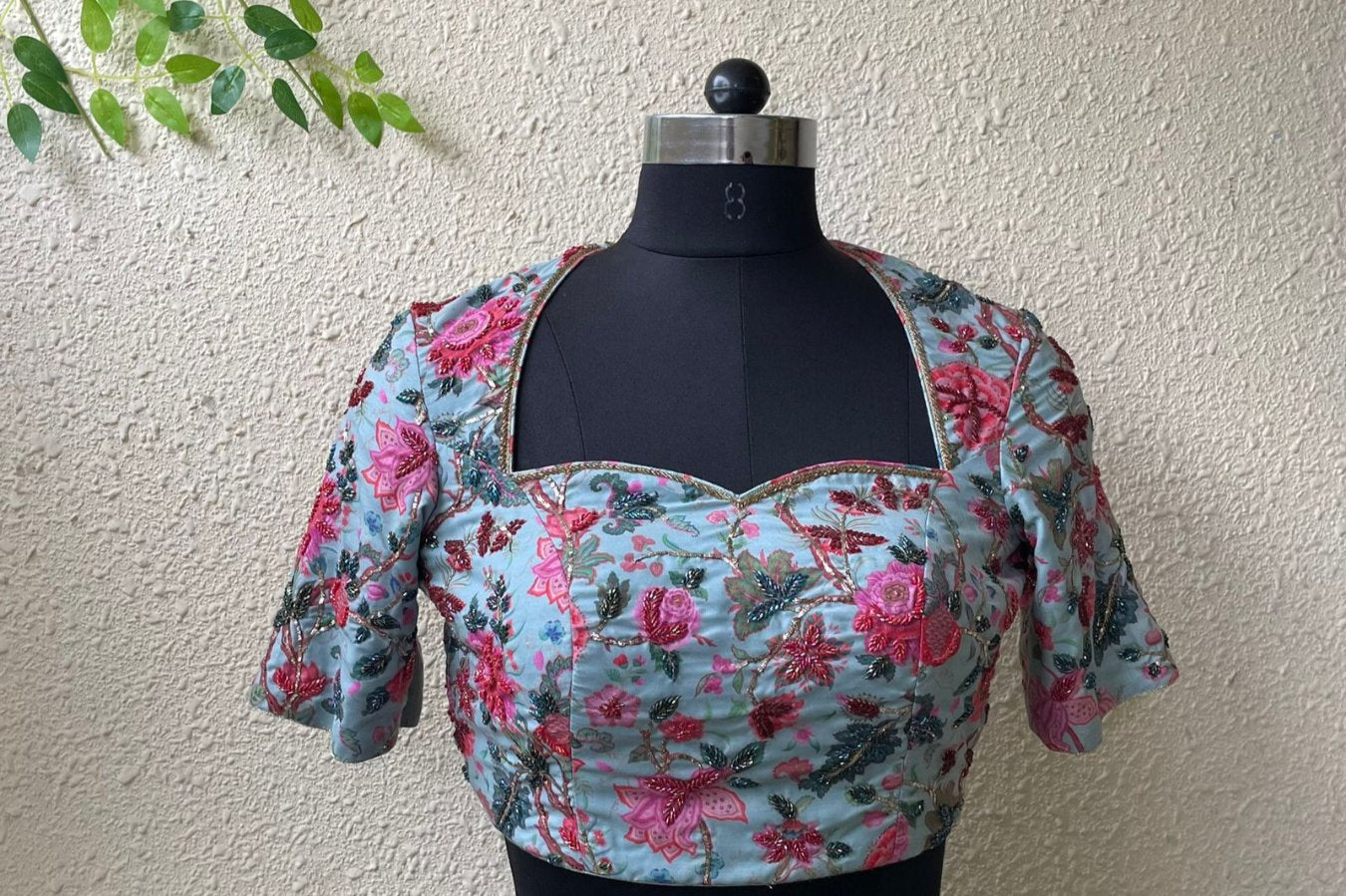 Blue Floral Embroidered Blouse