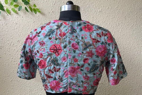 Blue Floral Embroidered Blouse