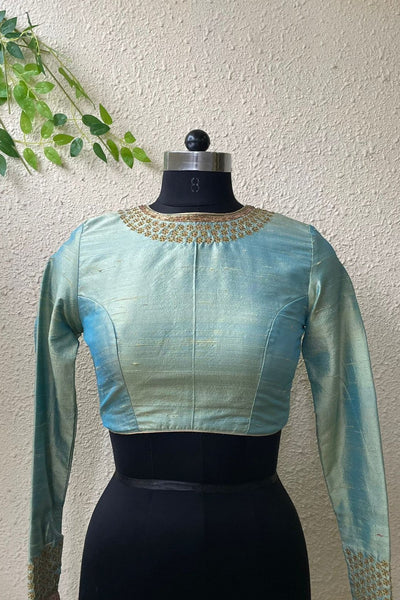 Green Blouse with Gold Embroidery