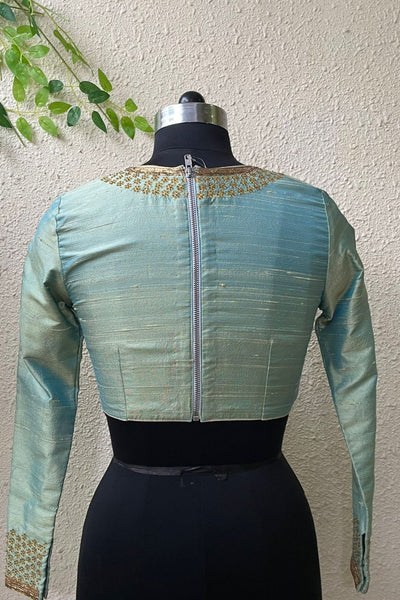 Green Blouse with Gold Embroidery