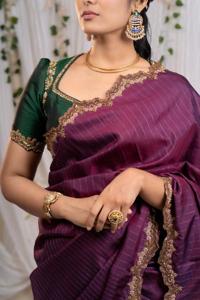Regal Plum With Emerald Kanjeevaram Silk Saree With Blouse