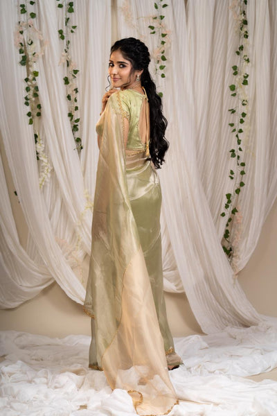 Green Tissue Saree With Blouse