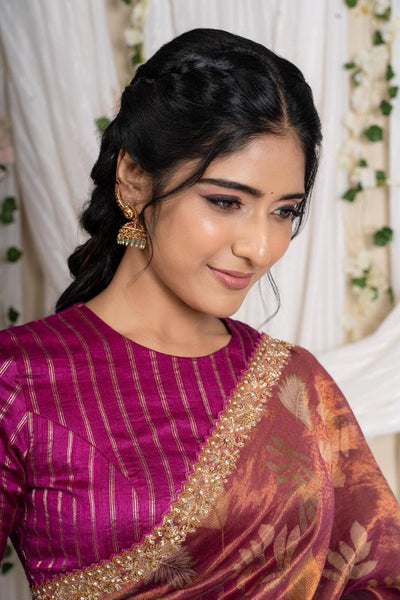 Mulberry Wine Floral Tissue Saree