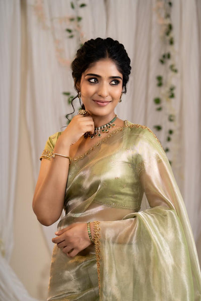 Green Tissue Saree With Blouse