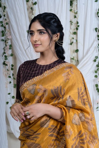 Mustard Yellow Floral Tissue Saree