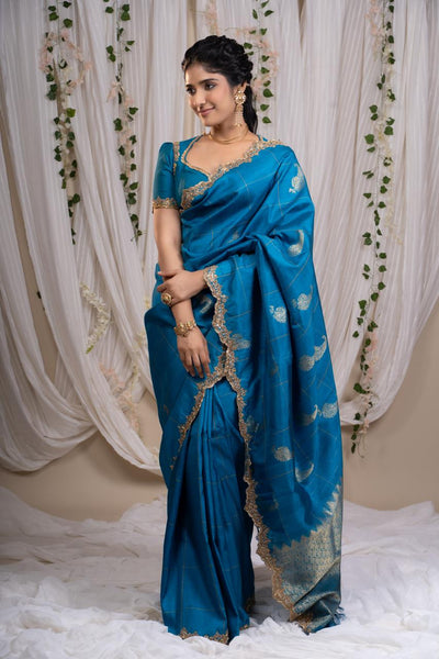 Sapphire Peacock Kanjeevaram Silk Saree With Blouse