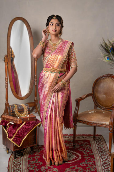 Gold Pink Kanchee Tissue Saree