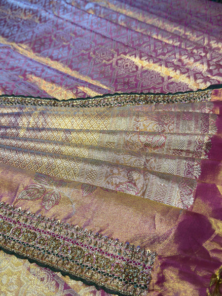 Soft Rose Pink Kanchee Tissue Saree