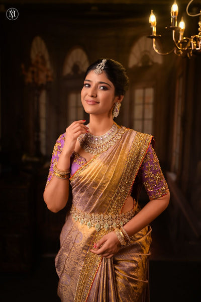 Gold Lavender Kanchee Tissue Saree