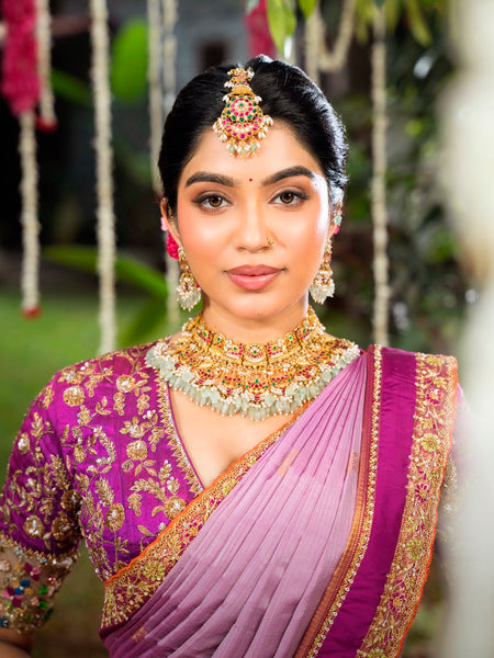 Lavender & Royal Magenta Kancheepuram Silk Saree – Double Border