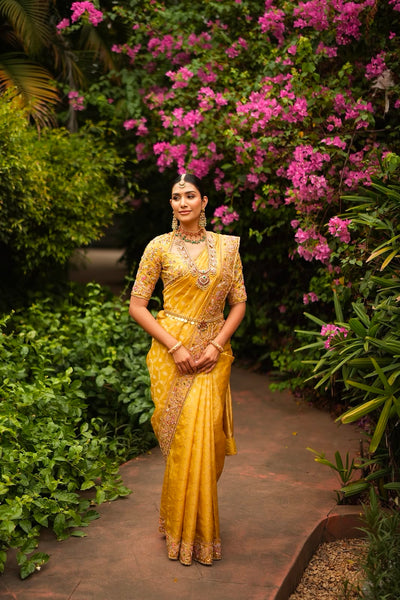 Yellow Tissue Banarasi Saree With Blouse