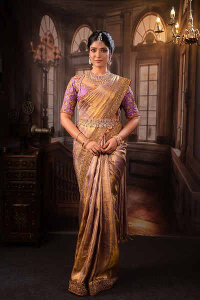 Gold Lavender Kanchee Tissue Saree