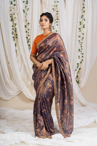 Deep Amethyst Floral Tissue Saree