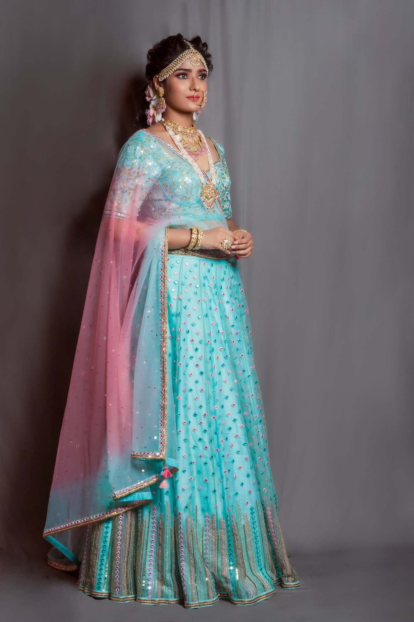 Neon Blue Bridal Lehenga