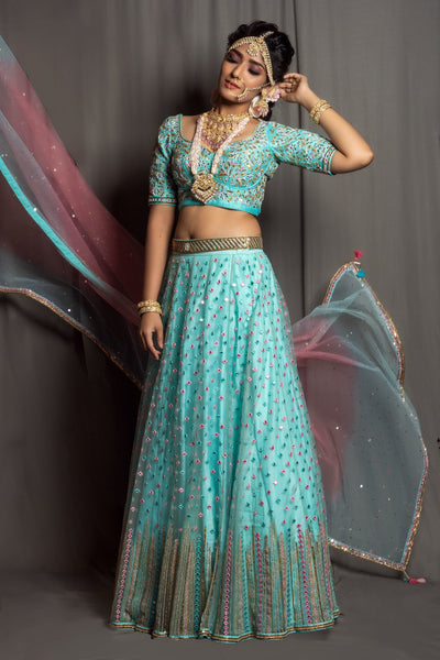 Neon Blue Bridal Lehenga