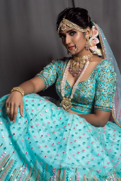 Neon Blue Bridal Lehenga