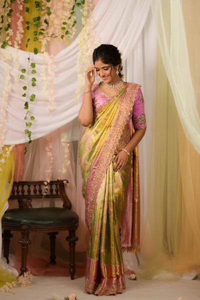 Kancheepuram Silk Saree with Embroidered Rawsilk Blouse