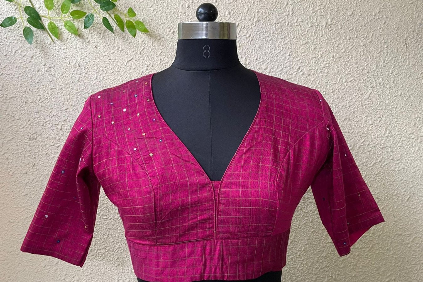 Pink Checkered V Blouse