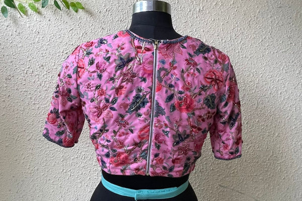 Pink Embroidered Blouse with Belt